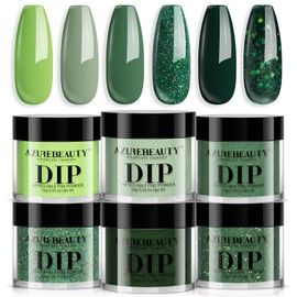 AZUREBEAUTY St. Patrick's Evergreen Dip Powder Nail Kit, 6 Colors Glitter Green Sparkle Forest Dark,Dipping Powder Color French Nail Art Manicure DIY Salon Gifts for Women, No Need Nail Lamp Cured
