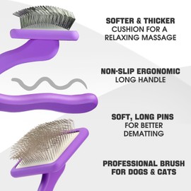 Bonteck Dog Slicker Brush for Dogs Grooming Kit 4PCS | Large Dog Brush for Goldendoodles Poodles Doodles | Long Pin Haired Brush | Dog Bath Brushes Flea Comb(Purple)