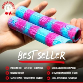 CORE Pro Handlebar Grips, Soft 170mm Longneck Bike Grips fits Stunt Scooters BMX MTB (Skinny - Refresher (Pink/Blue), 170mm)
