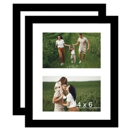 8x10 Collage Picture Frame with Mat Set of 2, Display 2 Pcs 4x6 Photos or 8x10 Picture, Two Opening 4x6 Picture Frame Collage for Wall Hanging or Tabletop, 4 x 6 Double Picture Frame, 2 Pack, Black