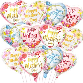 12 Pcs Happy Mother's Day Balloons Set, 17 Inch Floral Heart Mothers Day Balloon for Mother's Day Party Decorations, Mothers Day Decorations for Home Party Supplies