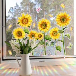 Sunflower Window Clings,30x40cm Sunflower Window Decals,Sunflower Wall Decals Peel and Stick,Anti Collision Double-Side Static Window Stickers for Glass Window Kitchen Wall Decor