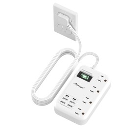 Alitayee 6 USB(2 USB C) Surge Protector Power Strip- Travel Power Strip with 24W USB Charging Station and 4 Extendable Outlet Extender, 6Ft Flat Extension Cord with Wall Mounted for Travel Home Dorm