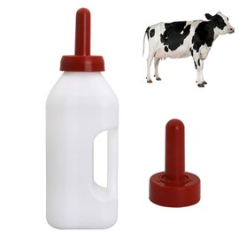 Calf Bottle with Hand Grip Handle and a Replacement Nipple,2 Quart Calf Milk Feeder Nursing Feeding Bottle (Red, Calf Bottle Set)