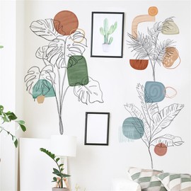 Fanwaoo Boho Tropical Plants Wall Decals Abstract Leaves Wall Stickers Hand Painted Line Art Decor for Living Room Bedroom Sofa TV Wall Decoration