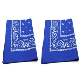 2 Pack M.H.I. 100% Cotton 22 x 22 In Bandana - Paisley and Solid Colors Available (Royal Blue Paisley)