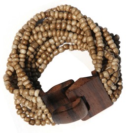 IndoMode Rustic Bone White Ethnic Beaded Bali Bracelet with Dense Hardwood Buckle Clasp