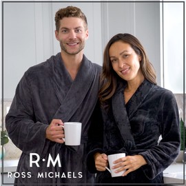 Ross Michaels Mens Robe Plush Big and Tall - Long Fleece Spa Bath Robe with Pockets - Bathrobe Gift for Men and Teens