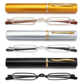 Hubeye 3 Pairs Mini Reading Glasses Compact Spring Hinged Slim Pocket Readers with Pen Clip for Easy Carry +2.5