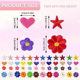 96 PCS Colorful Sew Iron On Patches for Clothing, Flower, Star, Heart Patches, Mini Embroidery Applique Patches for Backpacks Jackets Jeans Hats DIY Accessories (Colorful)