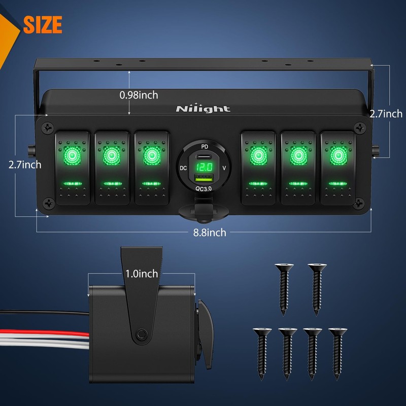 Nilight 6 Gang Rocker Switch Box 12V SPST ON Off