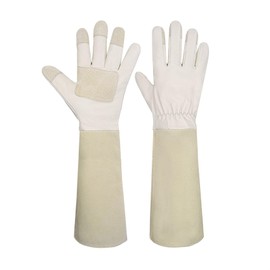 Rose Pruning Gloves for Men & Women, Long Thorn Proof Gardening Gloves, Breathable Pigskin Leather Gauntlet, Best Garden Gifts & Tools for Gardener (Beige white, S)