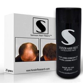 Samson Hair Fibers for Thinning Hair - 100% Undetectable Natural Formula - Completely Conceals Hair Loss in Seconds. Covers bald spots. Thicken your hair instantly - 25 Gram Container (MED. BROWN)