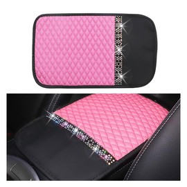 smilfuy Bling Leather Car Armrest Seat Box Cover, Car Console Armrest Cover with Crystal Rhinestones, Anti-Scratch Waterproof Auto Center Console Protector Cushion Pad for Car SUV Truck (Pink)