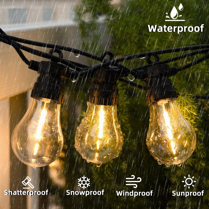 BYIZO LED Outdoor String Lights with 20 Shatterproof Edison Bulbs,