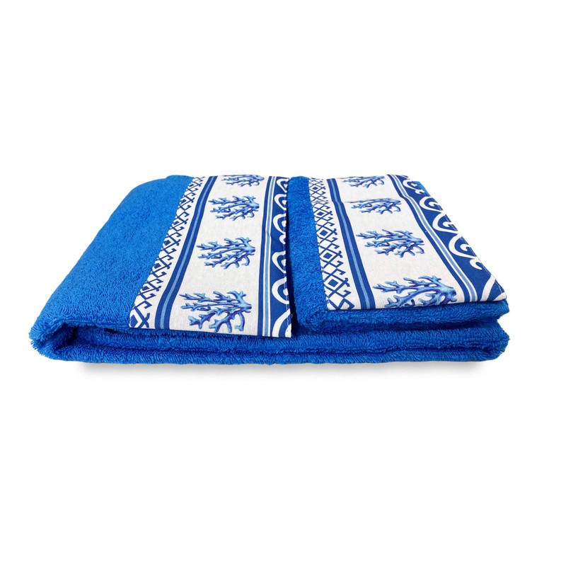 Tex family Towel Set with Border Greece Sea Blue Made