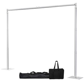 Gsskny Pipe and Drape Backdrop Stand, 8x10ft Heavy Duty Backdrop Stand with Metal Base, Adjustable Height & Width, Silver Background Holder for Wedding Photography Birthday Party Baby Shower Decor