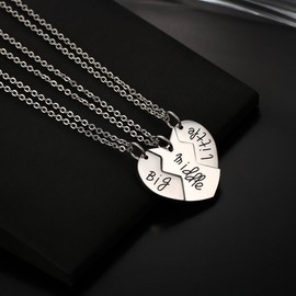 Flongo Friendship Necklaces BFF Chains Pendant Partner Chains Best Friends Necklace for 3 Moon Heart Puzzle with Engraving for Girls, Women, Stainless Steel, No Gemstone