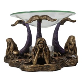 Ebros Gift See Hear Speak No Evil Three Sirens Mermaids of The Cove Candle Heat Oil Burner Tart Warmer Aroma Scent Figurine Home Fragrance Decorative Aromatherapy Nautical Marine Accent