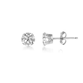 5MM Classic Brilliant Round Cut Cubic Zirconia (CZ) Sterling Silver Solitaire Stud Earrings/Ear Studs for Women Ladies Girls - Birthstone Earrings - CLEAR/WHITE. 5-WHTE