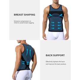 Casey Kevin 3 Pack Men's Gynecomastia Compression Shirt Slimming Shapewear Tummy for Men Sleeveless Workout Tank Top (3 Pack in Black, X-Large)