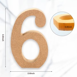 AOCEAN 4 Inch Wooden Numbers for Wall Decor Crafts - Unfinished Blank Pine Wood - Designable and Paintable - Ideal for Holiday & Home Decoration Party DIY Art Painting (6)