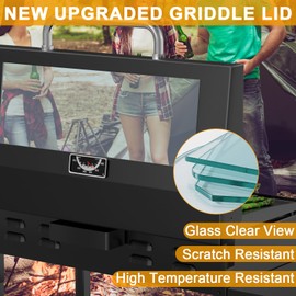 BBQ PLUS Griddle Clear View Hinged Lid for Blackstone 28'' Griddle,with Upgraded Silicone Griddle Cover Mat,Heavy Duty Griddle Accessories for Blackstone 1517 1853 1605 1839 1856 Griddle Cover