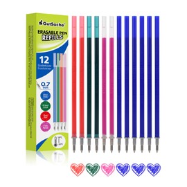 GutSache 12 x Erasable Refills [6 Blue, 2 Red, 2 Green, 2 Pink], Compatible with Legami, Height 13 cm, Tip 0.7 mm, Thermosensitive Ink, Refill, Erasable Gel Pen Refill