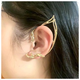 Inilbran Boho Fair Elf Cuff Earrings Vintage Cat Ear Clip Earrings Gold Hollow Cartilage Climbing Earrings Punk Statement Earrings Gothic Clip On Earrings Jewellery for Women and Girls (Left)