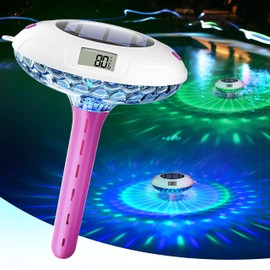 BALDR Pool Thermometer Floating Easy Read, Solar Ponds Thermomter with 8 RGBW Color Modes, Dual Digital Displays & IPX7 Waterproof for Ponds Water Gardens & Inground Above Ground Pools (Red)