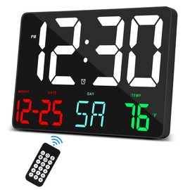 Digital Clock Large Display,11.5" Digital Calendar Alarm Clock with Wireless Remote Control,LED Oversized Wall Clock with Date Temp,12/24H,Large Clock for Home Office Kitchen School,Black-Color Word
