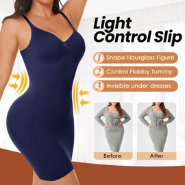 HMQ - Ropa moldeadora para debajo de los vestidos para mujer, vestido deslizante, moldeador de cuerpo, control de abdomen, tirantes completos debajo del vestido, Azul, S