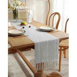 Aomile Table Runner, Stylish Table Centerpiece, Nordic Table Runner, Table Centerpiece, Fabric, Tassel, 72 x 13 inches, Silver Gray