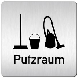 Türschilder24 XXL Door Sign, 125 x 125 mm, Cleaning Room, Housekeeping, Sturdy Signs Made of 1.5 mm Aluminium Solid Material, 100% Made in Germany (Putzraum Text)