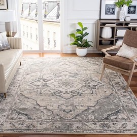 SAFAVIEH Pyramid Collection Area Rug - 8' x 10', Ivory & Grey, Vintage Oriental Distressed Design, Non-Shedding & Easy Care, Ideal for High Traffic Areas in Living Room, Bedroom (PYR268A)