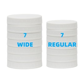 Bedgeta 14 Pack White Plastic Mason Jar Lids with Silicone Rings, 7 Wide Mouth & 7 Regular Mouth Canning Lids for Ball & Kerr and More, 86mm &70mm Plastic Mason Jar Lids
