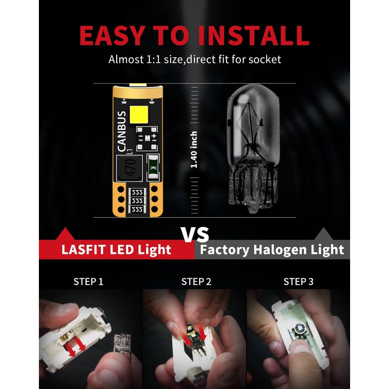 LASFIT 194 LED Bulb 6000K White, T10 168 2825 W5W