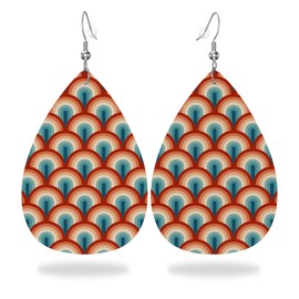 MIOAOSRT Rainbow Colored Waves Drop Dangle Earrings Faux Leather Teardrop Earrings Lightweight Drop Dangle Jewelry for Women Teen Girls Fashionable