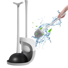 OCAR Juego de escobilla y desatascador para Inodoro, Kit de Limpieza de baño 2 en 1 para Limpiar inodoros y desagües obstruidos, escobilla de Inodoro con Soporte y desatascador eficiente