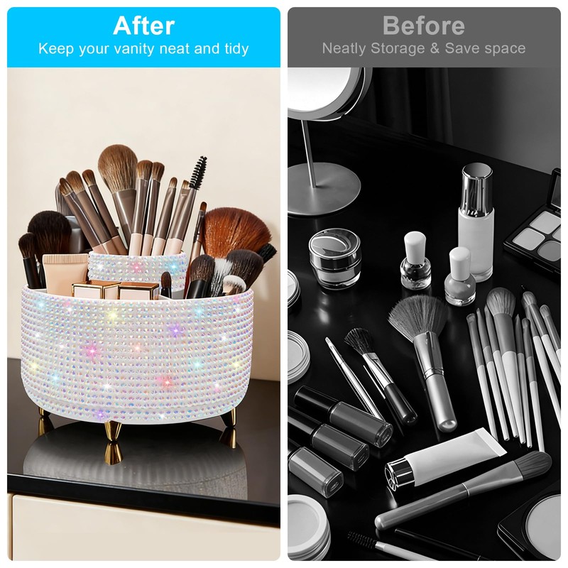 Diesisa Bling Makeup Organizer: 360°Rotating Bling Rhinestone Cosmetic Display Cases