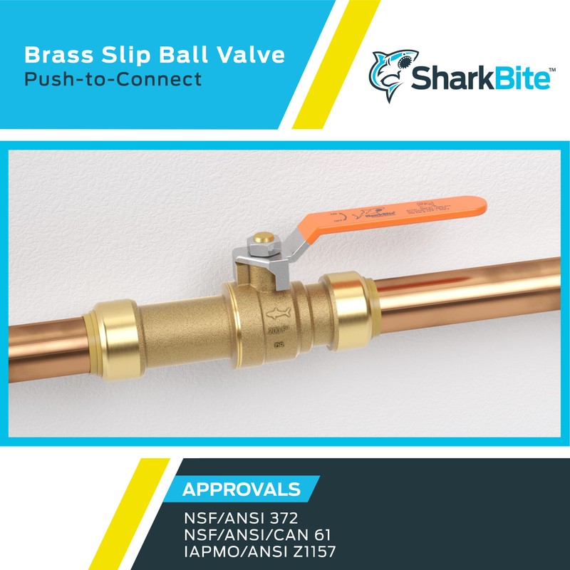 SharkBite 3/4 Inch Slip Ball Valve, Push to Connect Brass