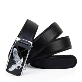 Glamexx24 Men's Belt, Eagle Pattern Belt, Wide 35 mm Automatic Buckle Ratchet Belt, Various Colours and Lengths for Men, Black Belt (Midnight Freedom Eagle)