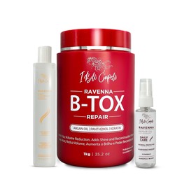 I Belli Capelli Ravenna B-tox Hair Smoothing Treatment with Deep Cleansing Shampoo and Repair Oil – Complete Straightening System for All Hair Types