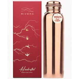 Rivera 32oz – 99.92% LAB TESTED Pure Copper water bottle, PTFE & PFOA Free, Leakproof & Joint free, BPA-Free, Eco-Friendly, Non-Toxic, Handcrafted for Hydration, Detox & Wellness - Plain