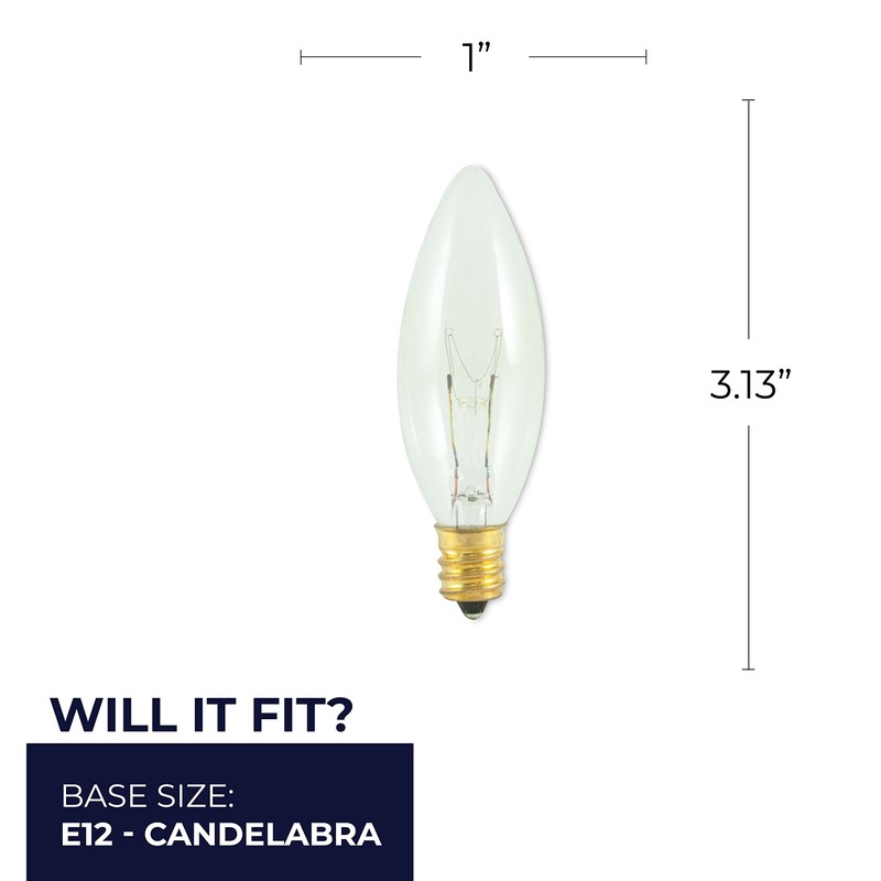 Bulbrite Incandescent B8 Candelabra Screw Base (E12) Light Bulb, 1