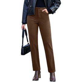 GRAPENT Winter Office Outfits for Women Retro Pants for Women Winter Fashion Corduroy Pants Straight Leg Cocoa Brown Large Fits US Size 12 to 14
