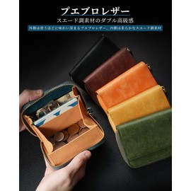 Coin Purse, Men's, Box-type, Genuine Leather, Pueblo Leather, Coin Case, Small, Can Store Bills and Cards, Compact, Mini Wallet, For Men, orange