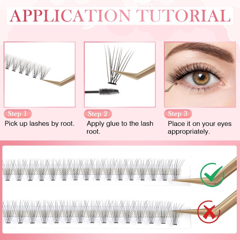Glowingwin Individual Lashes Cluster Lashes 228 PCS Wispy False Eyelashes