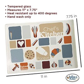 Customizable Kosher Pareve Cutting Board for the Jewish Kitchen Tempered Glass - Earth Tone Pareve Geometric Pattern 11" x 8"