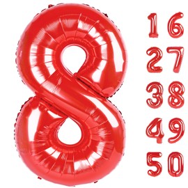 Red Number 8 Balloons, Balloon 40 Inch, Big Large Foil Helium Number Balloons, Jumbo Giant Mylar Number 8 Balloons for 8 18 28 38 Year Old Birthday Red Party Decorations Supplies Anniversary